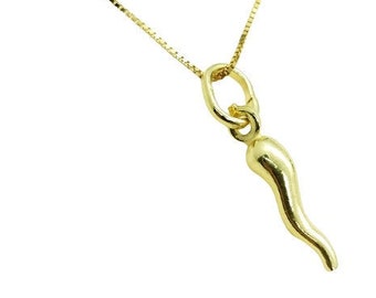 Cornetto Horn Necklace 925 Silver Gold Lucky Charm Gift for Men and Women