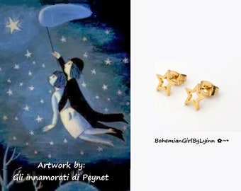 Gold-plated Stainless Steel Star Stud Earrings ~ Hypoallergenic • Boho • Minimalist • Star Earrings • Gift for Her • Gift for Girlfriend