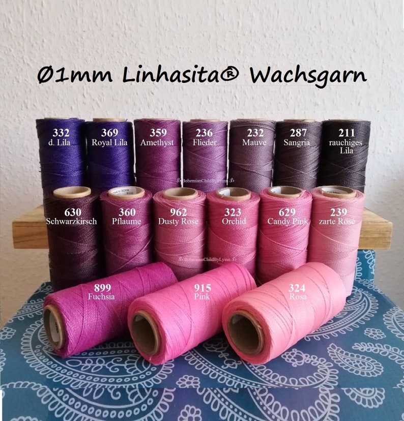 Ø 1mm Linhasita® Wachsgarn: 5m/ 10m/ 20m Makrameegarn Makrameeschnur Schmuckherstellung Wachsschnüre Ledernähgarn Buchbinderei Bild 1