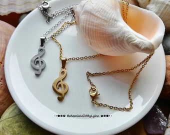 Musiknoten Halskette aus Edelstahl ~ Notenschlüssel • Hypoallergen • Geschenk für Sie • Geschenk für Kinder