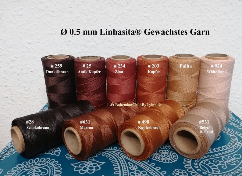 Ø 0,5mm Linhasita® Wachsgarn: 5m/ 10m/ 20m Makrameegarn Schmuckherstellung Kunsthandwerk Ledernähgarn Lederverarbeitung Bild 8