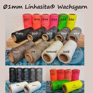 Ø 1mm Linhasita® Wachsgarne: 5m/ 10m/ 20m Makrameegarn Makrameeschnur Schmuckherstellung Wachsschnüre Ledernähgarn Buchbinderei Bild 1