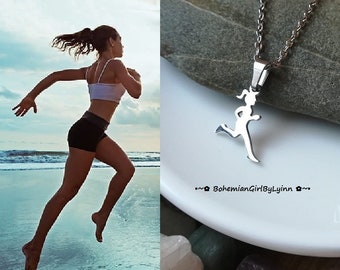 Running Girl Stainless Steel Necklace ~ Minimalist • Jogger • Jogging • Running • Sport • Gift for Her • Gift for Girlfriend • Sports Girl