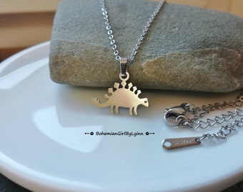 Stegoraurus Dinosaur Necklace ~ Stainless Steel • Handmade • Dainty • Minimalist • Kids' Necklace • Silver • Hypoallergenic • Gift for Kids