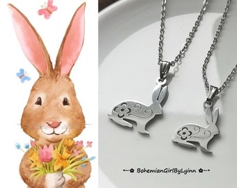 Dainty Bunny Stainless Steel Necklace for Couple or Mother & Daughter ~ Silver • Gold • Rabbit • Easter • Necklaces for Kids • Gift for Her