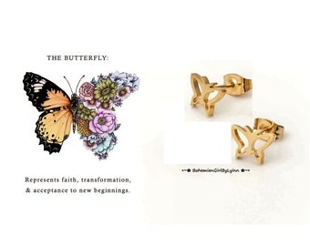 Goldplated Stainless Steel Butterfly Stud Earrings ~ Hypoallergenic • Boho • Minimalist • Butterflies • Gift for Her • Gift for Girlfriend