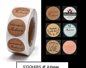 25x/ 50x Aufkleber Ø 25 mm "Handmade with Love" o. "Thank You" ~ Geschenketiketten • DIY Etiketten • Klebeetiketten • Stickers