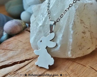 Stainless Steel Necklace with Bunny Pendant ~ Minimalist • Dainty • Cute • Sweet • Rabbit • Easter • Necklaces for Kids • Hypoallergenic