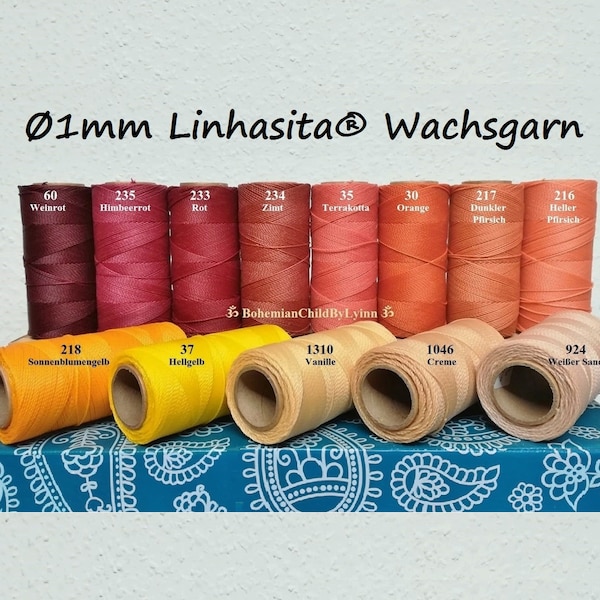 Ø 1mm Linhasita® Wachsgarn: 5m/ 10m/ 20m ~ Makrameegarn • Makrameeschnur • Schmuckherstellung • Wachsschnüre • Ledernähgarn • Buchbinderei