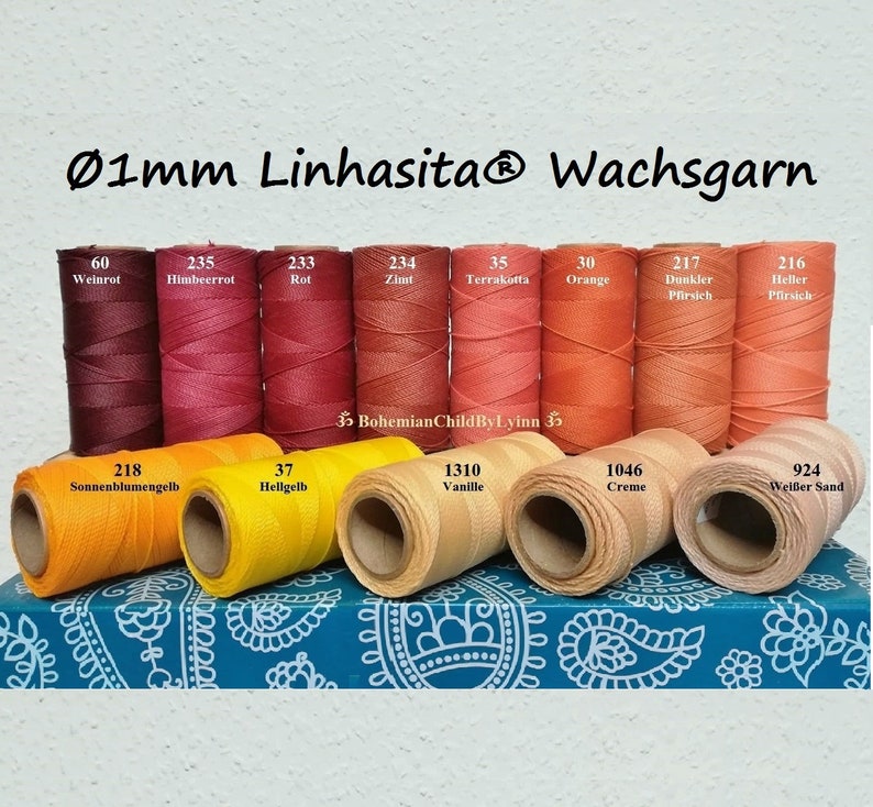 Ø 1mm Linhasita® Wachsgarn: 5m/ 10m/ 20m Makrameegarn Makrameeschnur Schmuckherstellung Wachsschnüre Ledernähgarn Buchbinderei Bild 1