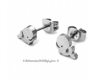 Stainless Steel Whale Stud Earrings ~ Minimalist • Small Stud Earrings • Gifts for Her • Kids' Earrings • Hypoallergenic