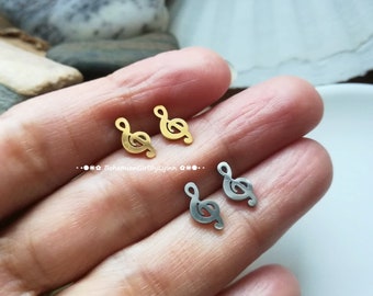 Musical Note Stud Earrings Gold or Silver ~ Stainless Steel • Hypoallergenic • Minimalist • Treble Clef • Gift for Her • Gift for Girlfriend