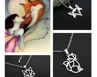 Stainless Steel Fox Necklace ~ Origami Fox • Fox Head • Fox • Spirit Animal • Hypoallergenic • Minimalist • Gift for Her • Necklace for Kids