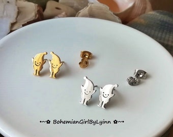 Supersüße u. Witzige Kobold Ohrstecker ~ Edelstahl • Hypoallergen • Geschenk für Sie • Zwerg • Wichtel • Troll • Gnom • Gold • Silber