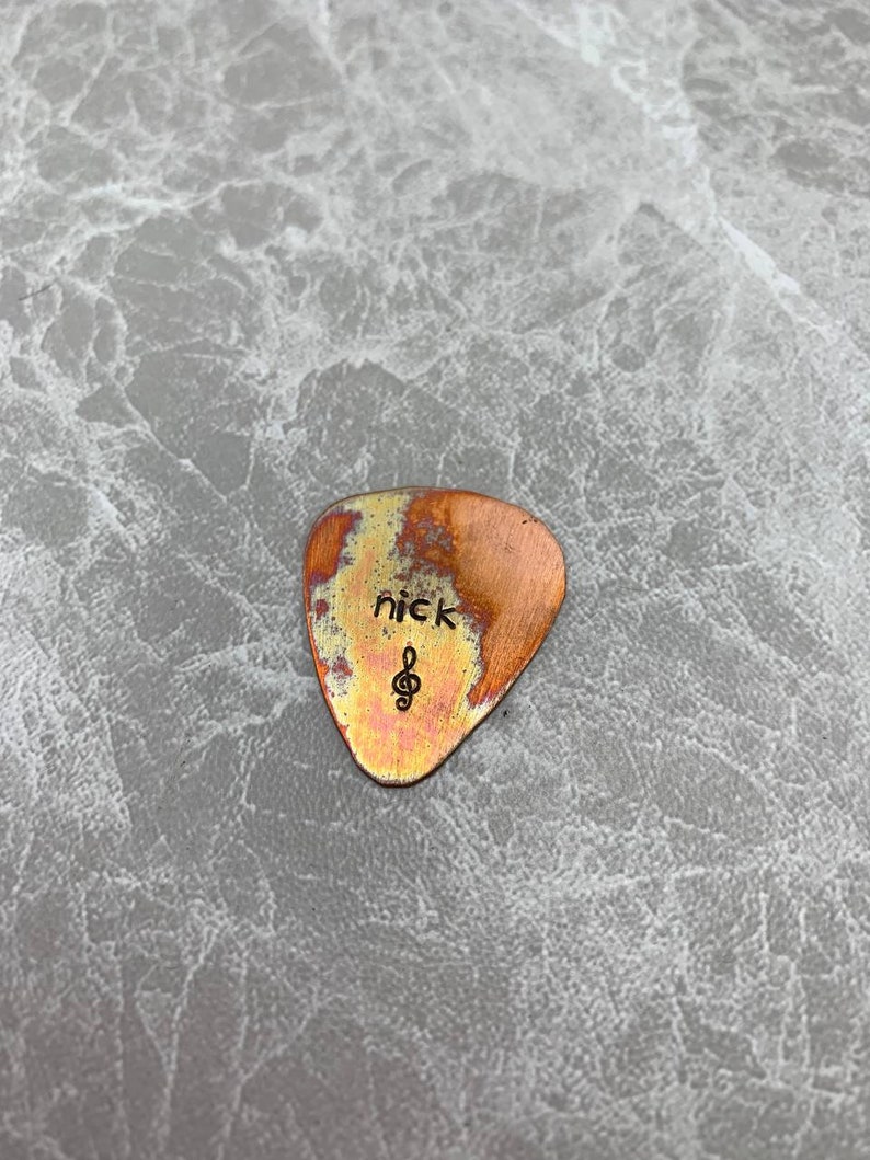 copper guitar pick,playable for 7th anniversary,copper anniversary gift,Handmade Plectrum,I Pick You Guitar Pick,Engraved Guitar Pick zdjęcie 3