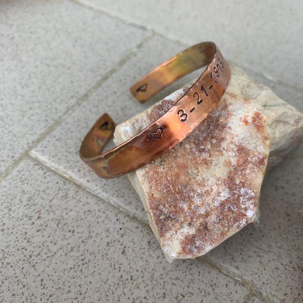 Custom Mens Bracelet/Personalized Thin Copper Cuff/Boyfriend Cuff/ Anniversary Gift/Copper Hammered Cuff Bracelet/Handstamped Jewelry