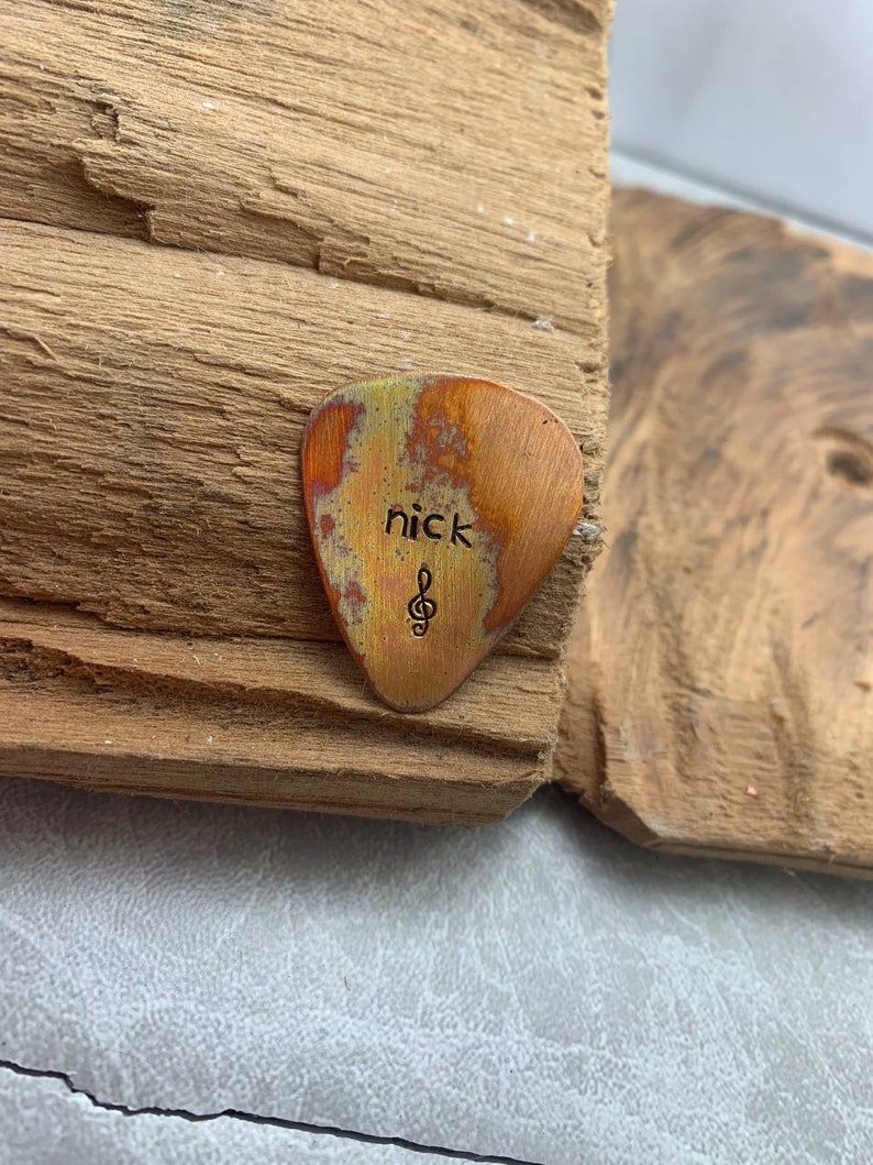 copper guitar pick,playable for 7th anniversary,copper anniversary gift,Handmade Plectrum,I Pick You Guitar Pick,Engraved Guitar Pick zdjęcie 5