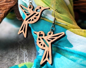 Hummingbird Earrings • Handmade Nature Inspired Wooden Jewelry • 5th Anniversary Gift • Cottagecore • Boho Modern • Wanderlust Jewelry