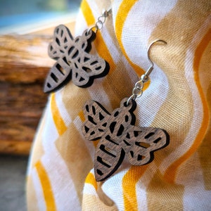 Honey Bee Earrings • Nature Inspired Handmade Earrings • Fun Whimsical Wood Jewelry • 5th Anniversary Gift • Beekeeper • Honey Bee Jewelry