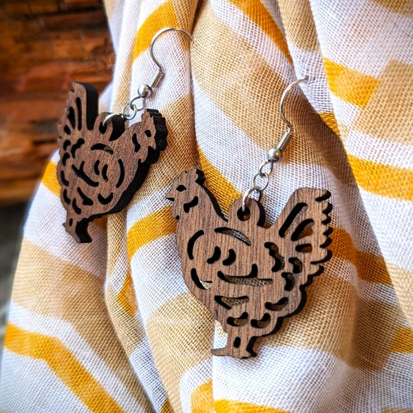 Chicken Earrings • Gifts for Chicken Lovers • Farm & Homestead Wooden Jewelry • Gardening, Backyard, Country and Homesteading