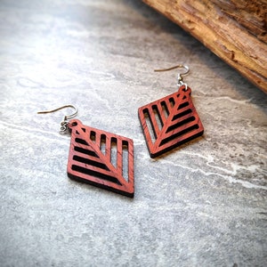 Geometric Leaf Earrings •  Wanderlust Jewelry • Solid Wood Dangle Drop Earrings • Abstract Minimalist Boho