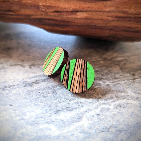 Tree Earrings • Forest Inspired Wood Stud Earrings • Boho Jewelry • Button Earrings • Hand Painted • Gift for Her • Birthday Gift • PNW