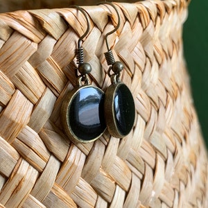 Black resin earrings, bronze resin earrings