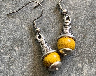 Ceramic earrings small, yellow, silver, color selection red, earrings hanging