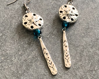 Starfish earrings with blue glass beads, boho earrings