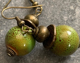 Green ceramic earrings