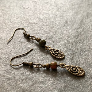 Small hanging earrings with unakite beads image 7