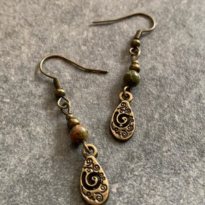 Small hanging earrings with unakite beads image 8