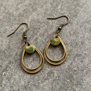 Minimalist hanging earrings with green resin image 6