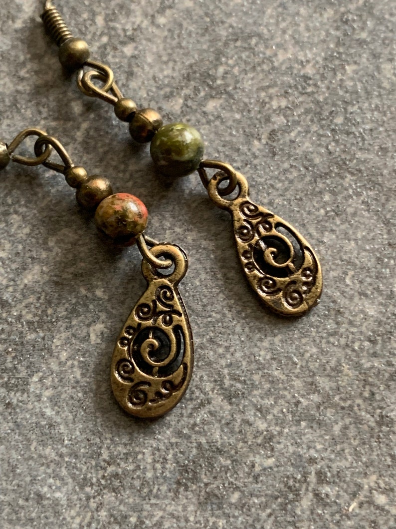 Small hanging earrings with unakite beads image 4