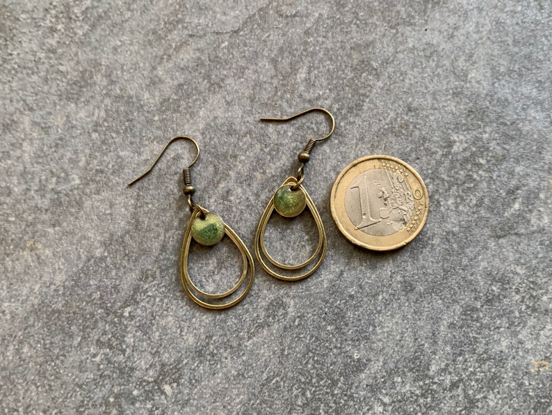 Minimalist hanging earrings with green resin image 10