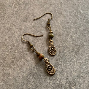 Small hanging earrings with unakite beads image 1