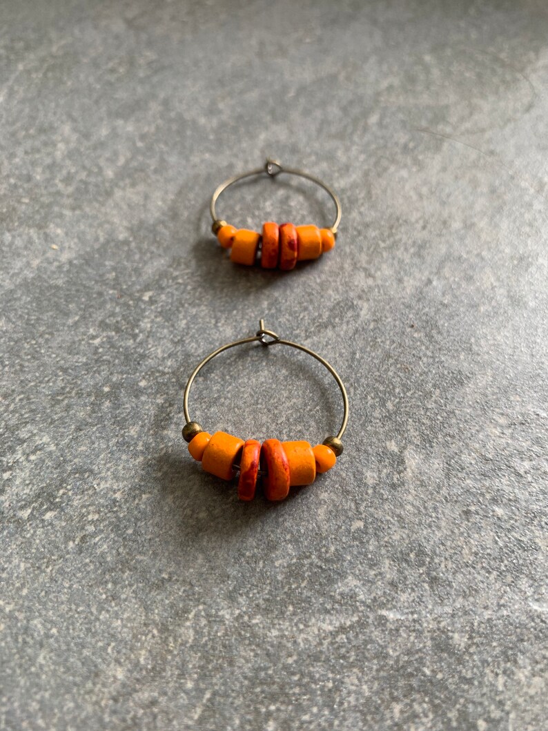 Orange Ceramic Earrings With Glass Beads Etsy