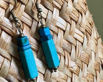 Blue ceramic earrings hanging earrings colorful earrings