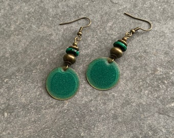 Dark green resin earrings with ceramic beads, resin earrings