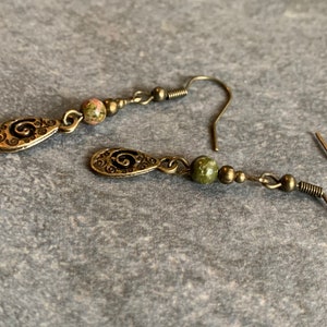 Small hanging earrings with unakite beads image 9