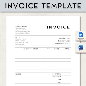 Minimalist invoice template word, Small Business invoice editable, invoice template google doc, Billing template, Invoice form, receipt image 6