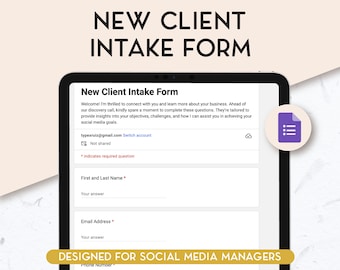 New Client Intake Form, Discovery call template, Client Questionnaire, Social Media Manager Templates, Client Onboarding, Virtual Assistants