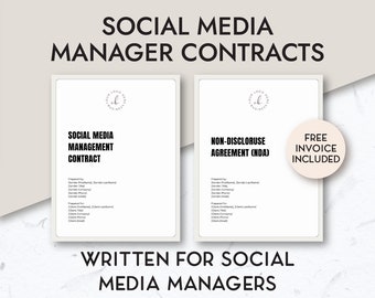 Social Media Management Contract, Non Disclosure Agreement, Invoice for freelancers, Social Media Manager Templates, Virtual Assistants