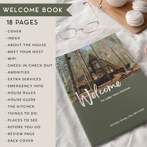 Welcome Book Template Cabin, Vacation Rental Guest Book, Welcome Book Template for the lake, Short Term Rental Guide book mountain, Guide image 2