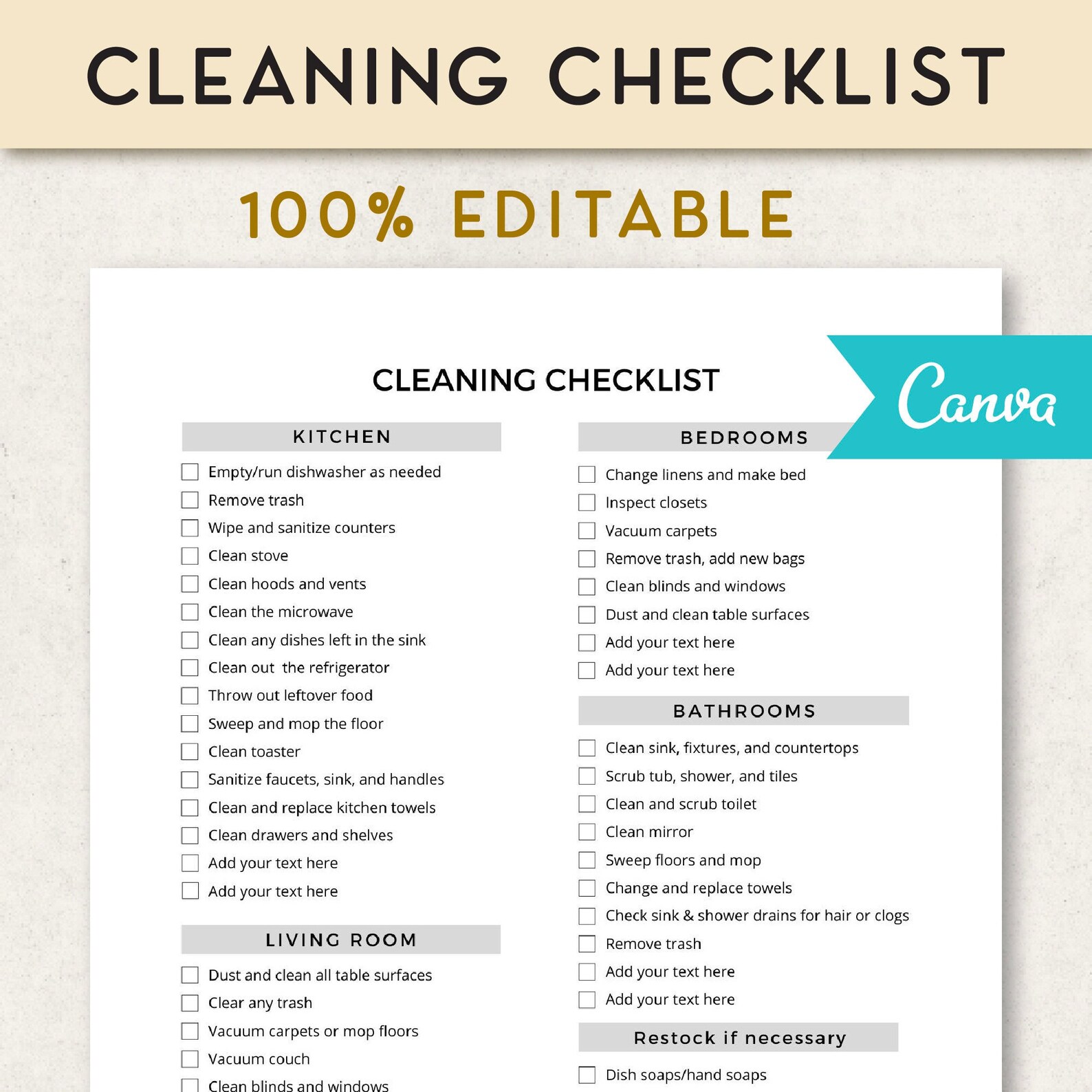 Vacation Rental Cleaning Checklist Housekeeping Checklist Etsy