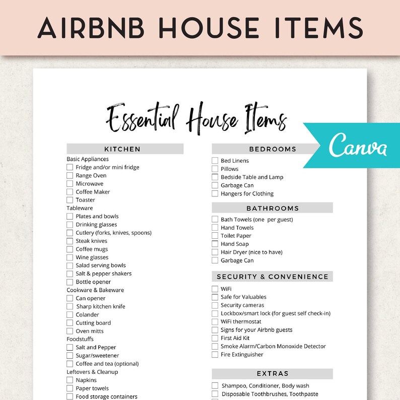 Airbnb Inventory Checklist Airbnb Essentials Housekeeping Etsy