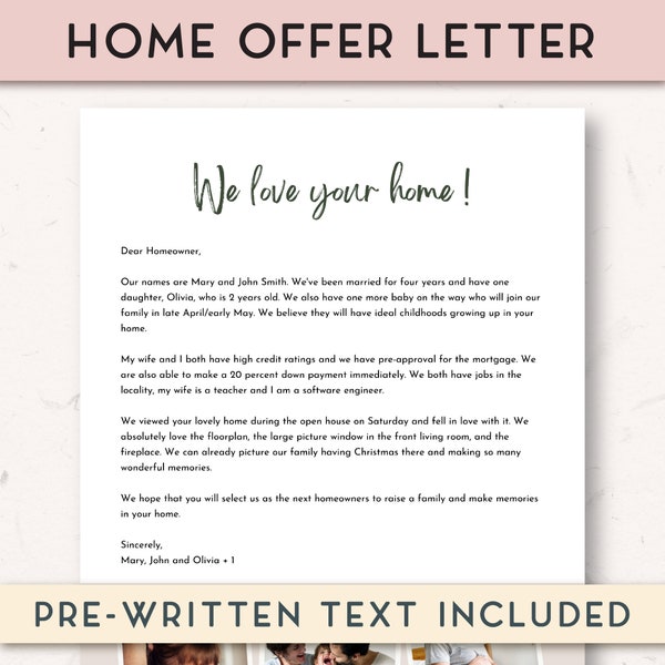 Letter to seller, Dear seller letter printable, First time home buyer, Real Estate proposal template, Home Offer Letter, We love your home