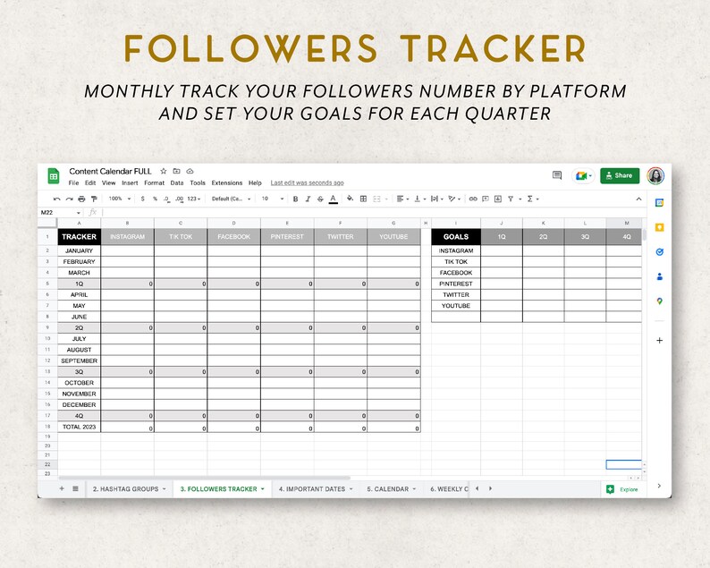 Content Planner Google Sheets, Social Media Calendar Template, Social ...