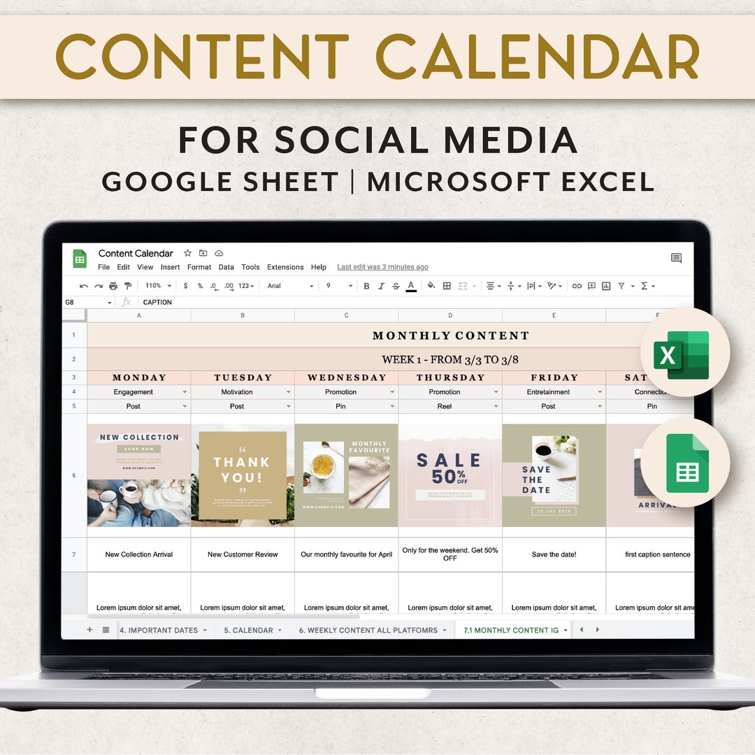 Content Calendar Monthly Template