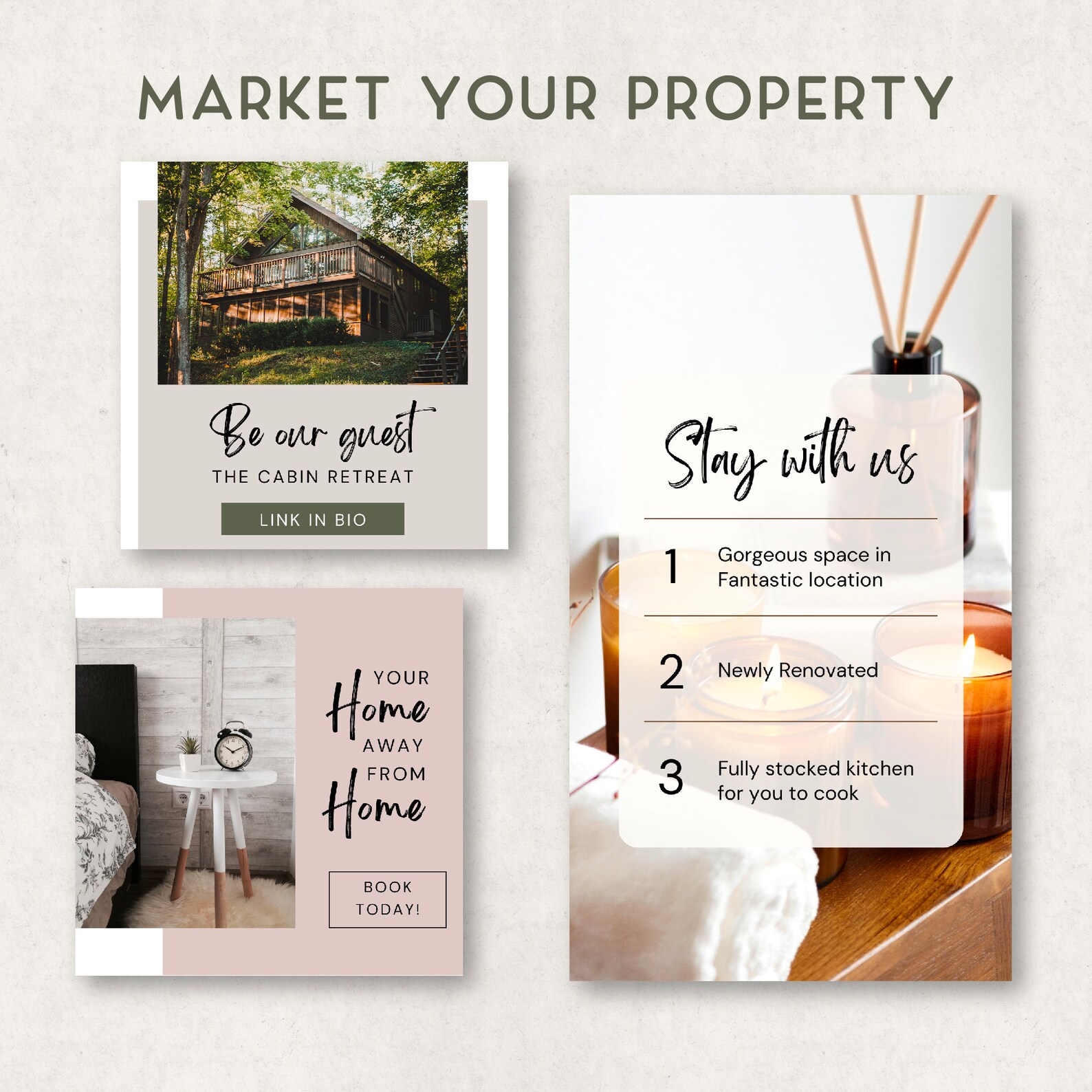 Vacation Rental Social Media Posts, Instagram Template Bundle Cabin ...